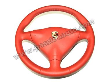 Volant cuir 3 branches avec airbag # Boxster-04 - Rouge Boxster