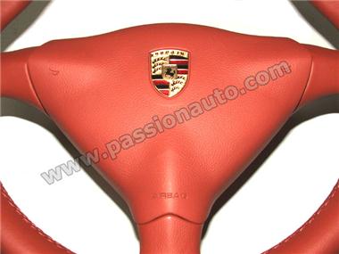 Volant cuir 3 branches avec airbag # Boxster-04 - Rouge Boxster
